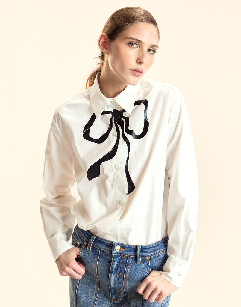 Metallic Printed Bow Shirt