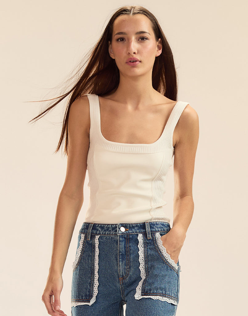 Cynthia Rowley Tribeca Vegan Leather Combo Top