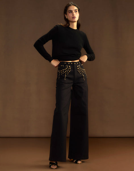 【SCENERITY】Seti Wide Slacks Black Sheer Layered Slit Wide Leg Dress Pants by J. S.
