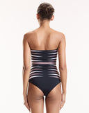 Black Strapless Abstract Stripe One-Piece Swimsuit