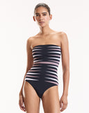 Black Strapless Abstract Stripe One-Piece Swimsuit