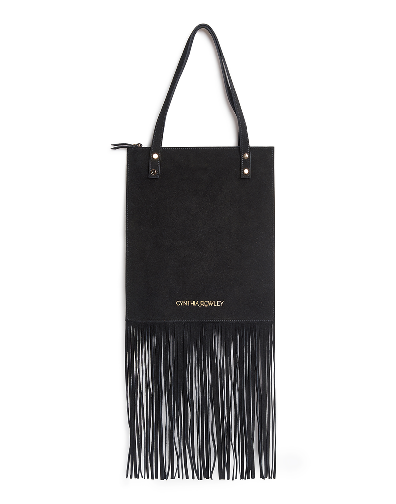 Cynthia Rowley Black Sleek Fringe Suede Tote