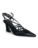 Black Lace-Up Cage Slingback Heel 