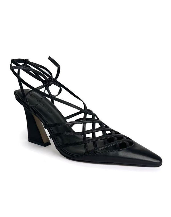 Black Lace-Up Cage Slingback Heel 