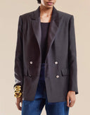 Black Silk Wool Double Breasted Blazer 