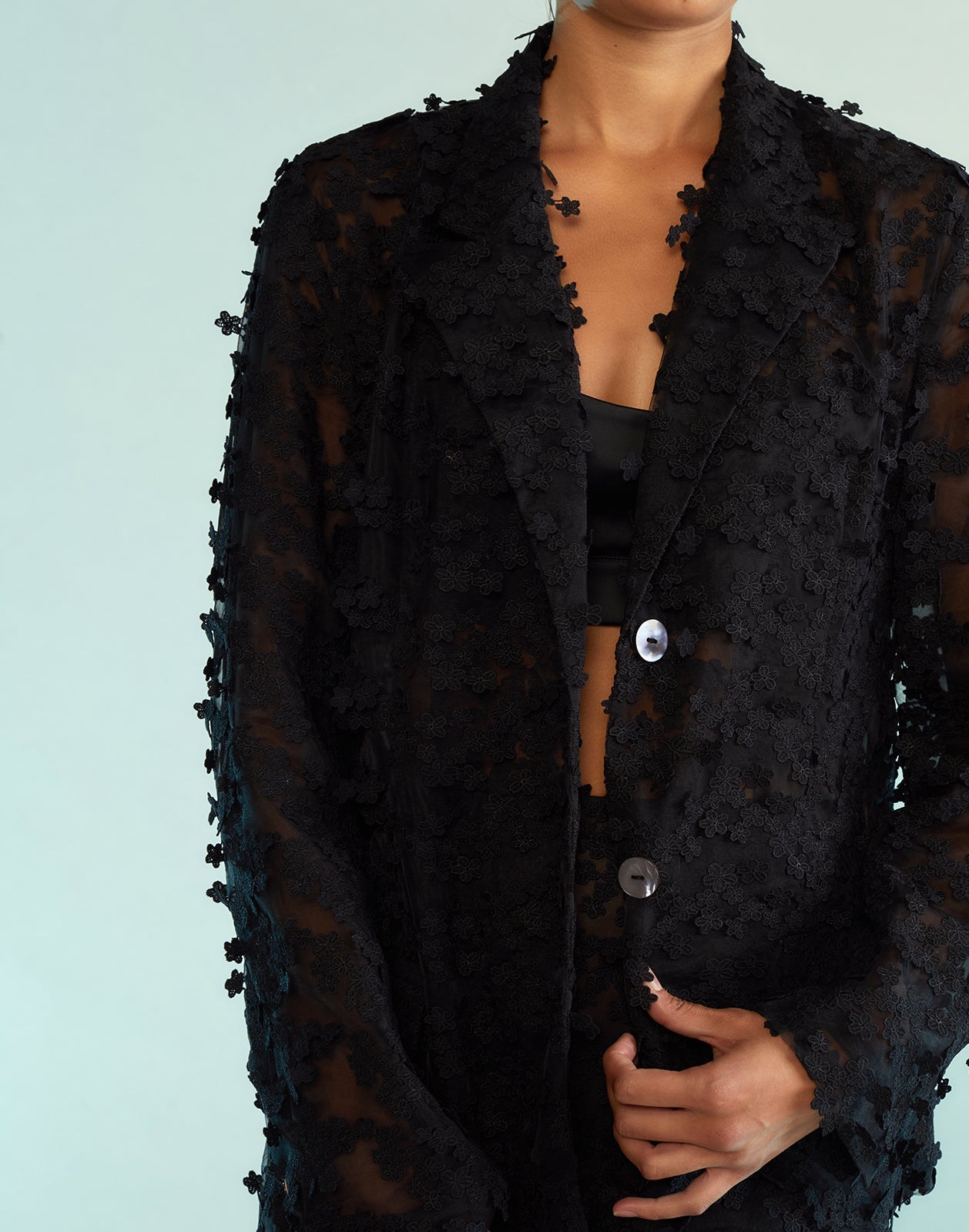 3D Embroidered Tulle Blazer