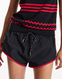 Black Nylon Shorts with Red Trim 