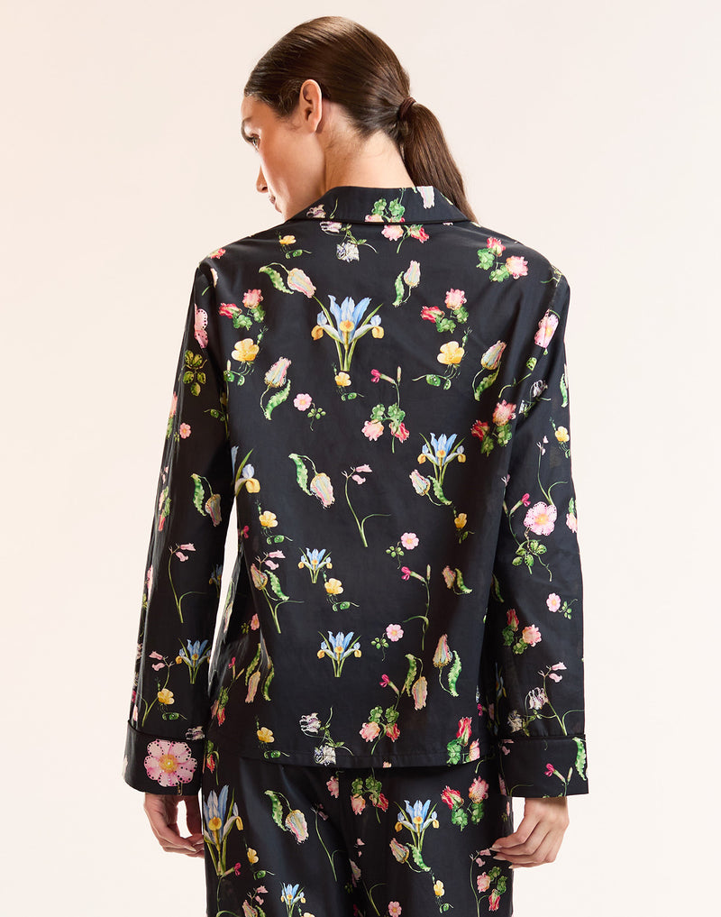 Black Floral Cotton PJ Top