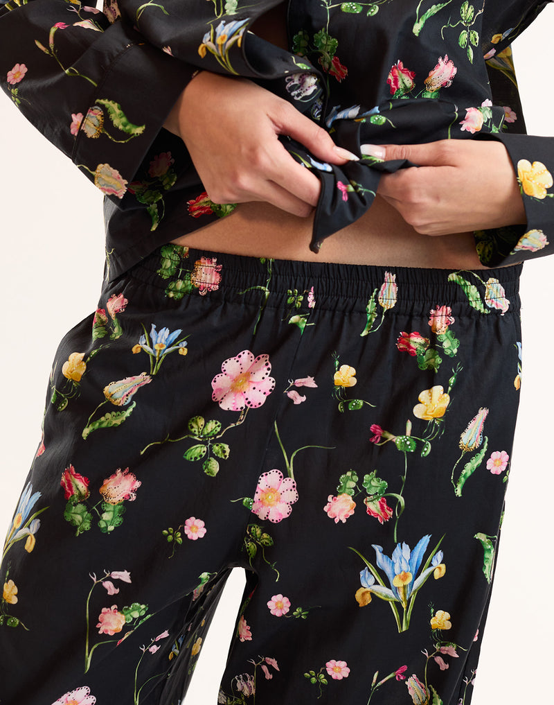 White Floral Cotton PJ Bottoms