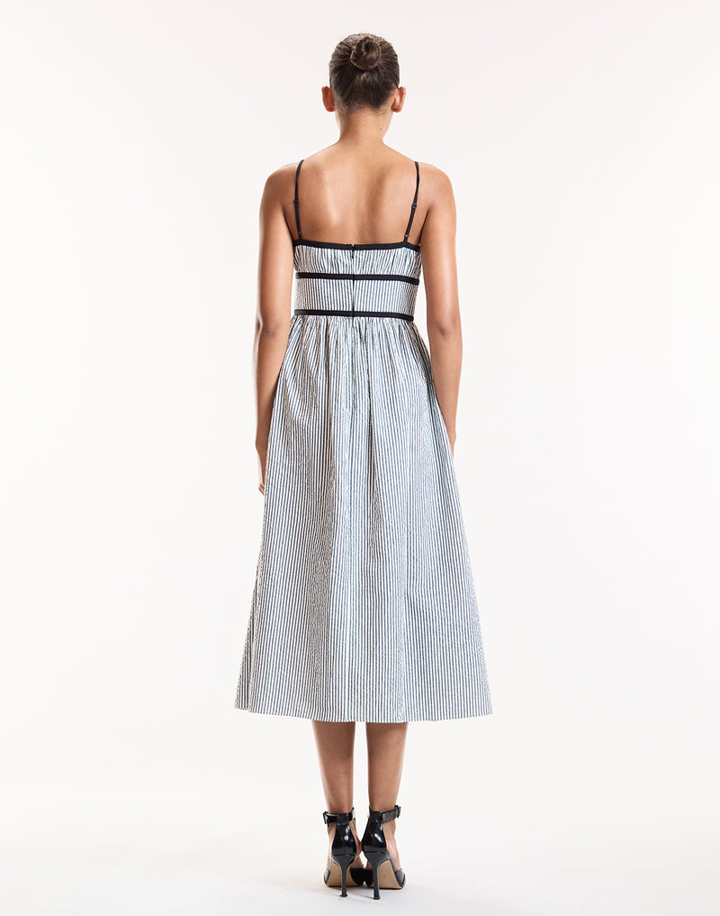 Black Striped Bow Detailed Midi Dress