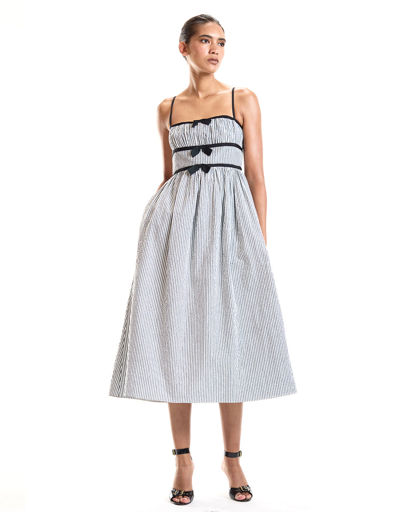 Black Striped Bow Detailed Midi Dress