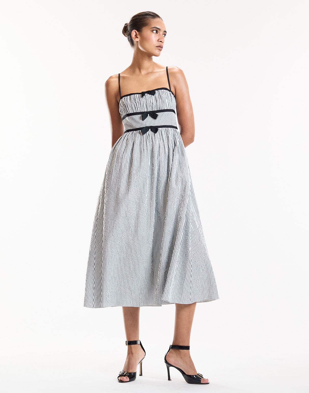 Cynthia Rowley Seersucker Midi Dress - Black Pinstripes