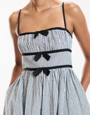 Black Striped Bow Detailed Midi Dress
