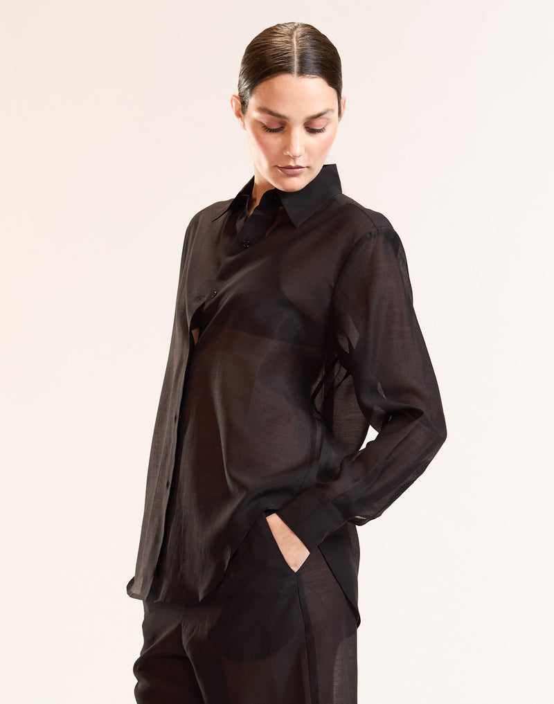 Black Sheer Button Up Top