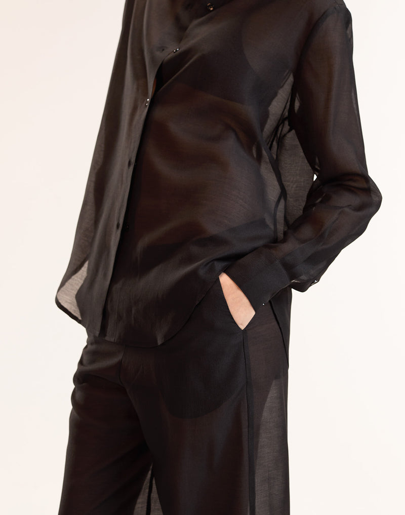 Black Sheer Button Up Top