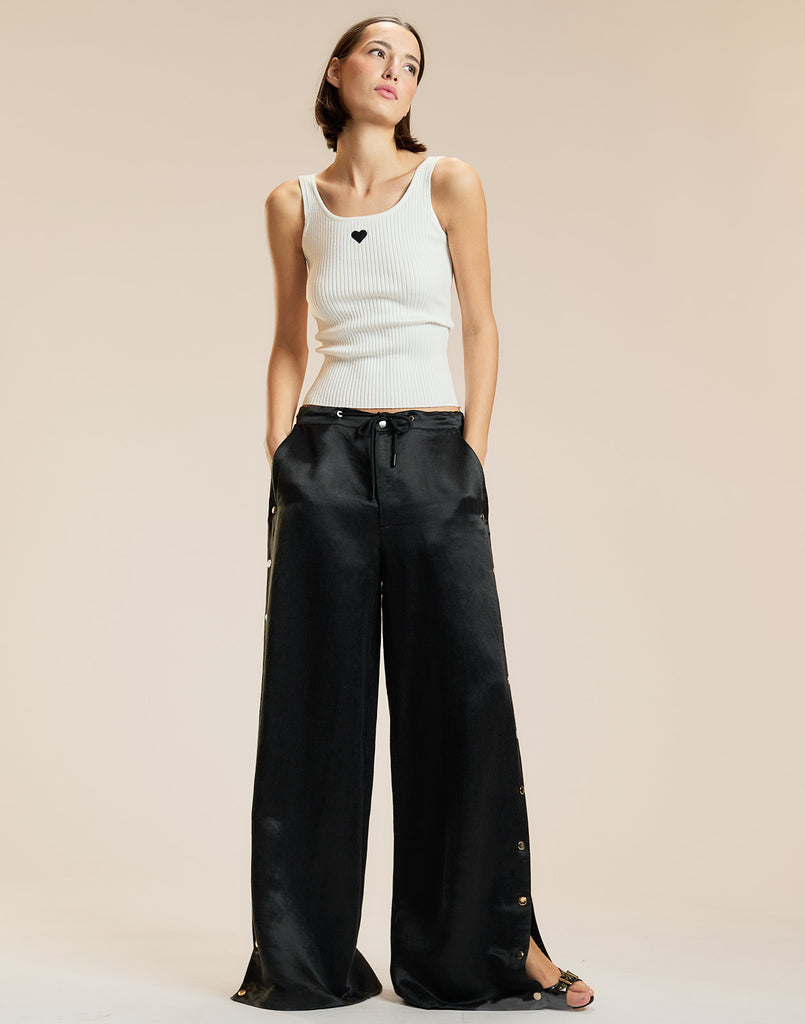 Wide Leg Snaps Pants in Black 