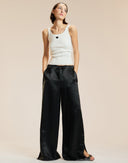 Black Silk Wide Leg Snaps Pants 