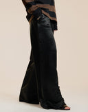 Black Silk Wide Leg Snaps Pants 