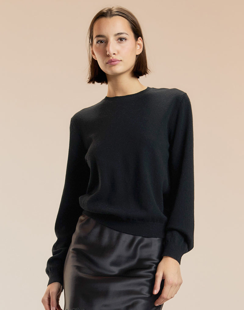 Black Crewneck Sweater with Elbow Patches 