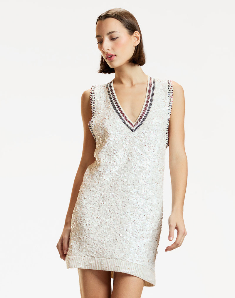 CYNTHIA ROWLEY WHITE SEQUIN DRESS