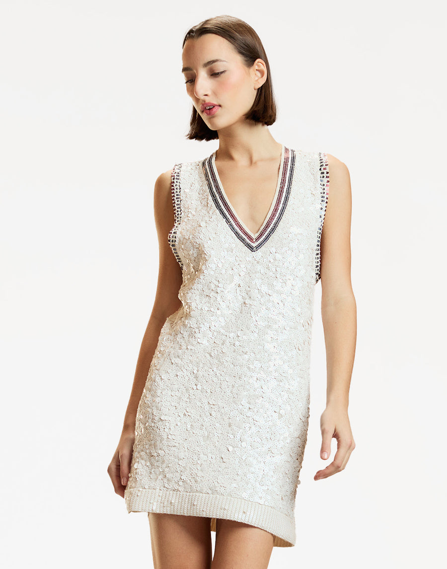 CYNTHIA ROWLEY WHITE SEQUIN DRESS