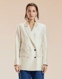White Silk Wool Double Breasted Blazer 