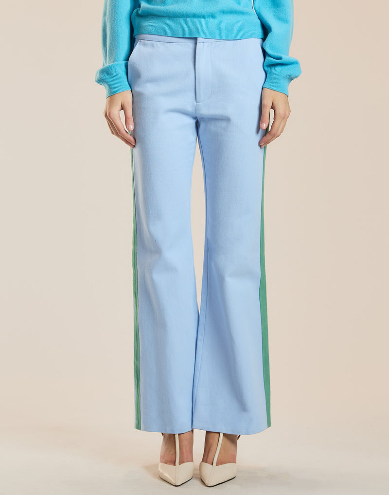 Blue Side Stripe Kick Flare Pants 