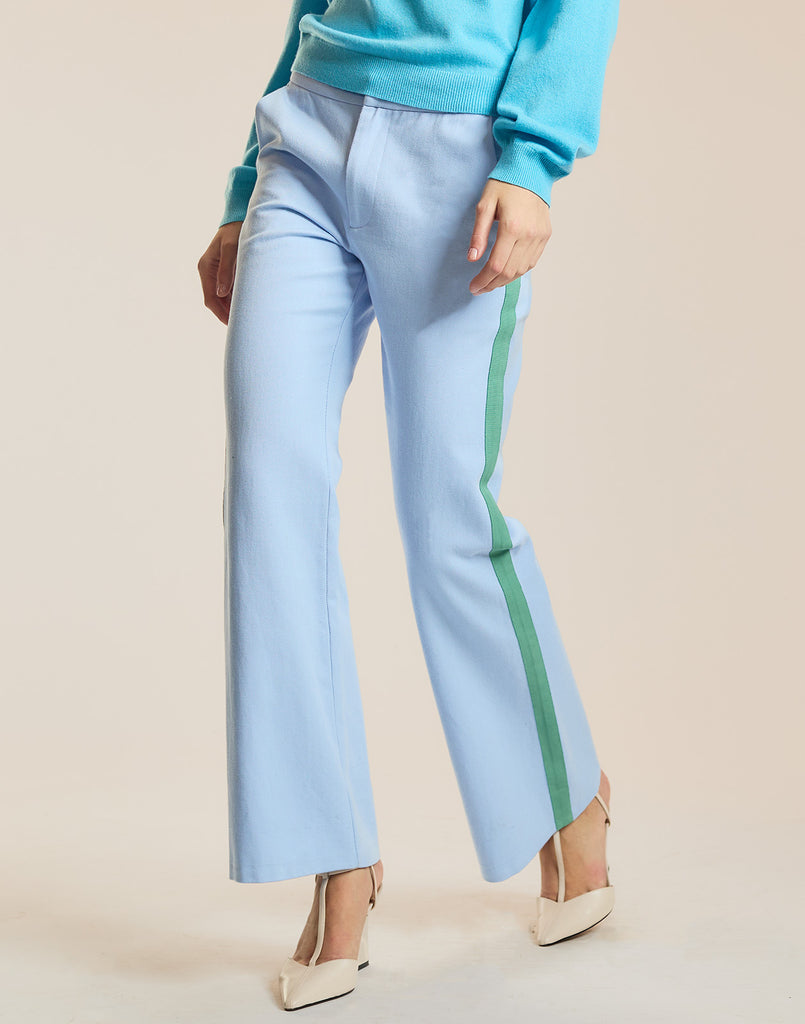 Cotton Cropped Flared Pants in Blue 