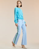 Blue Side Stripe Kick Flare Pants 