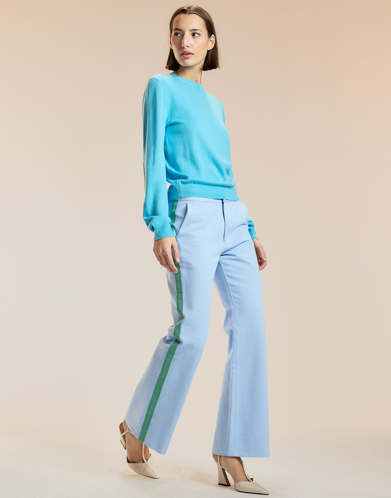 Cotton Cropped Flared Pants in Blue 