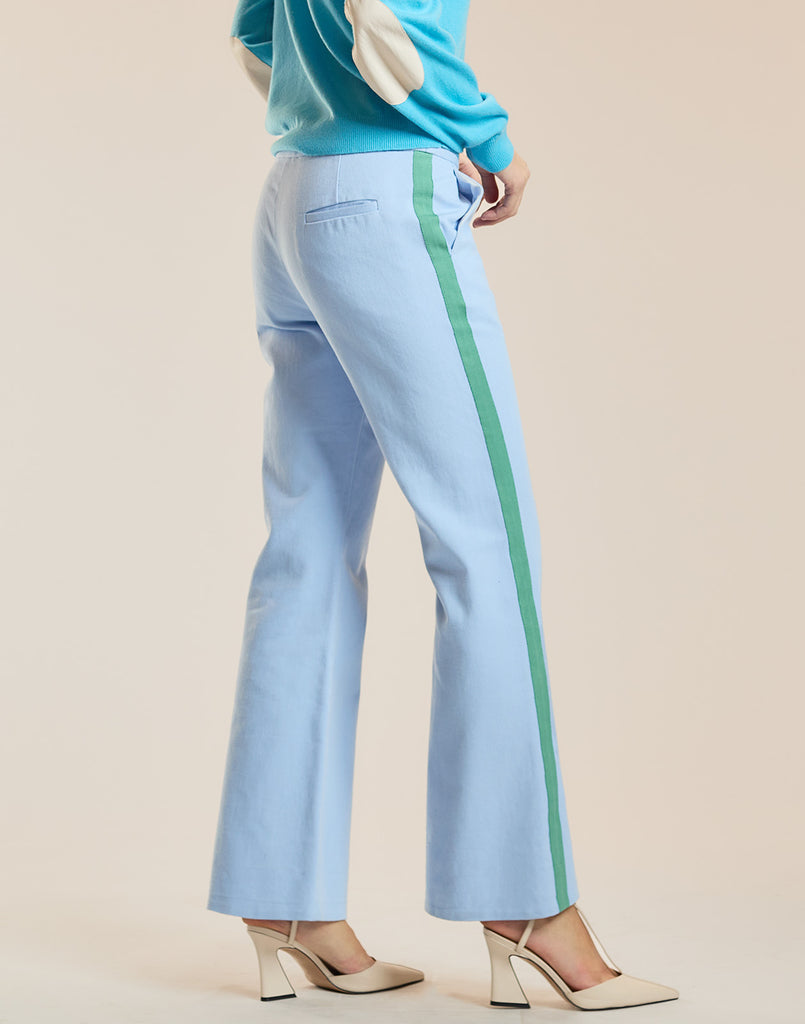 Cotton Cropped Flared Pants in Blue 