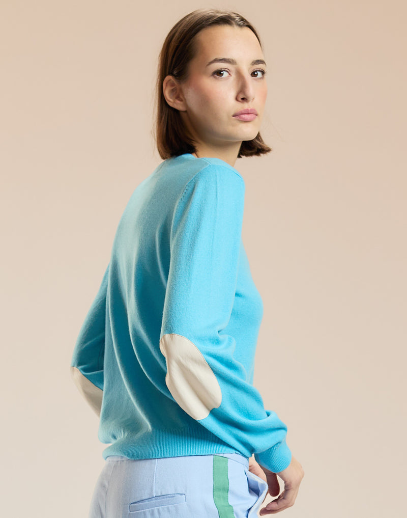 Blue Crewneck Sweater with Elbow Patches 
