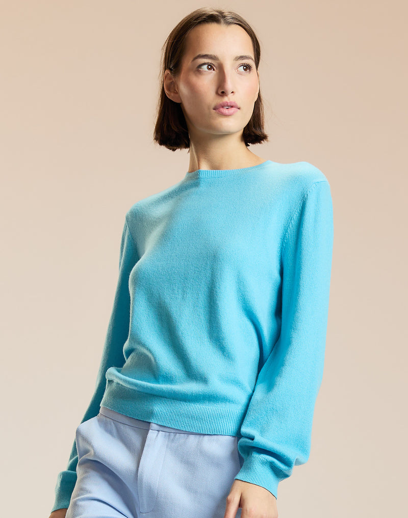 Blue Crewneck Sweater with Elbow Patches 