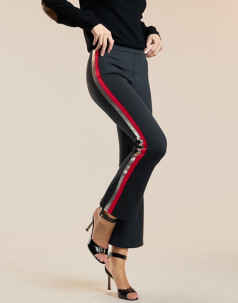 Striped Cropped Flare Bonded Pants in Black