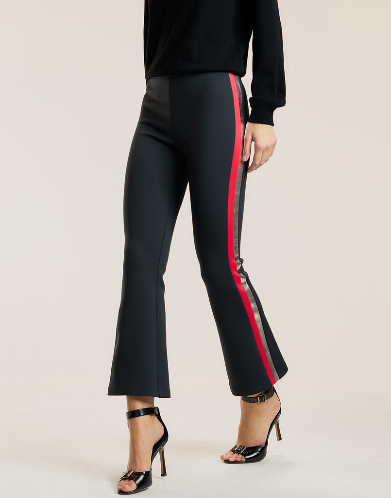 Striped Cropped Flare Bonded Pants in Black