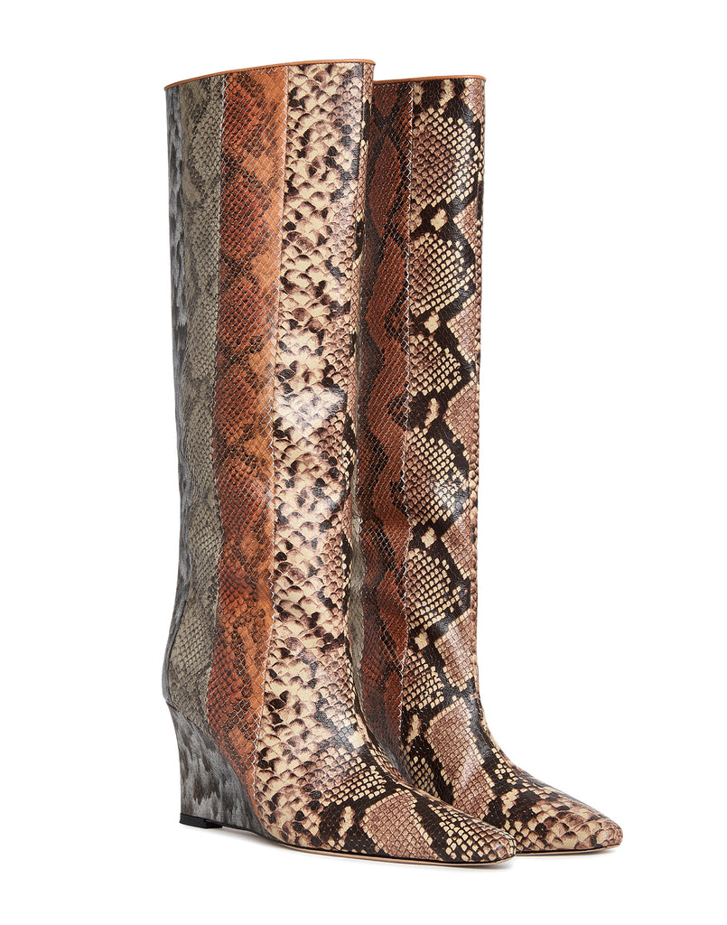 Embossed Leather Wedge Boot