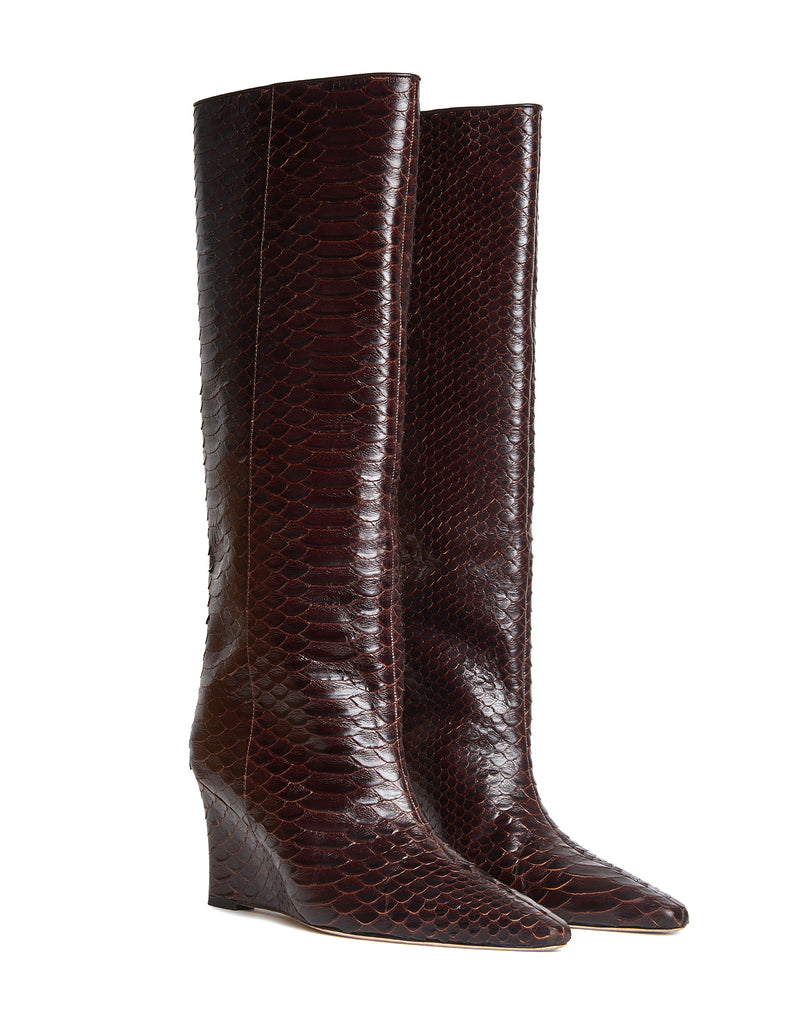 Embossed Leather Wedge Boot