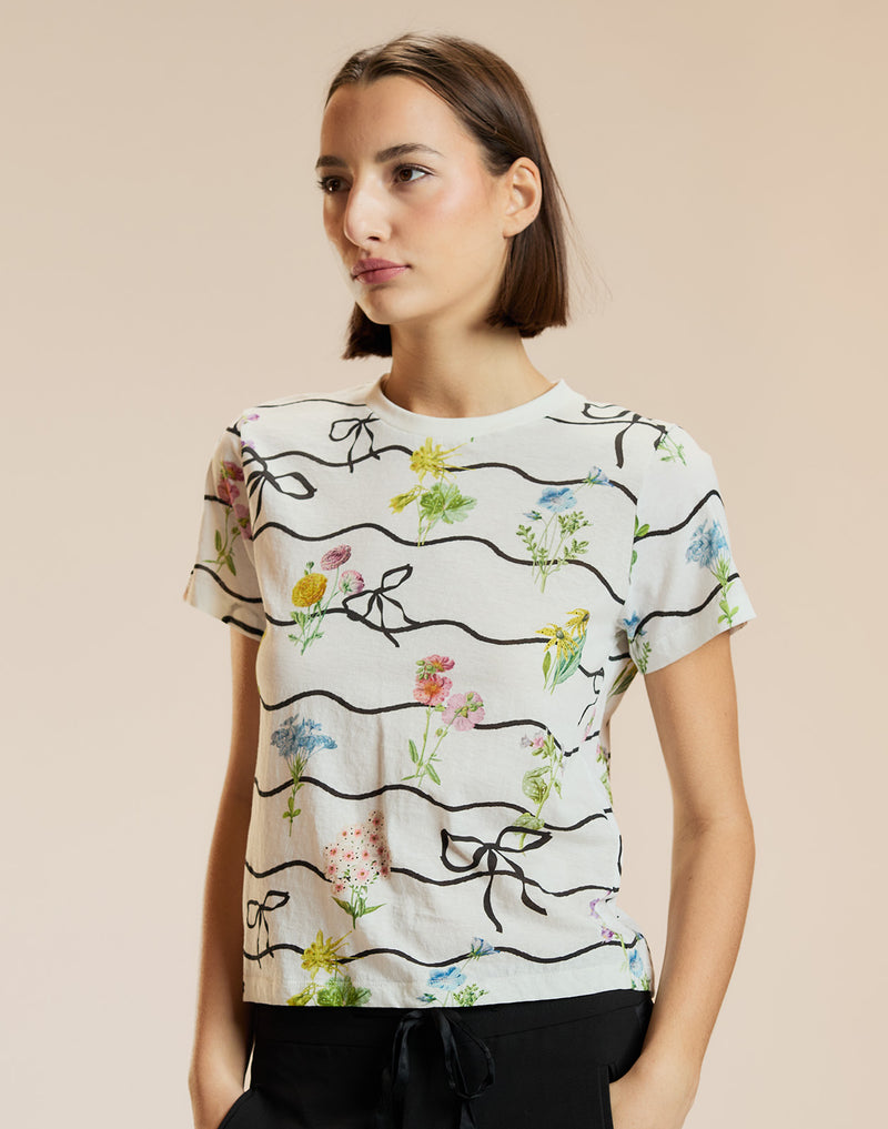 White Ribbon Floral Printed Tee 