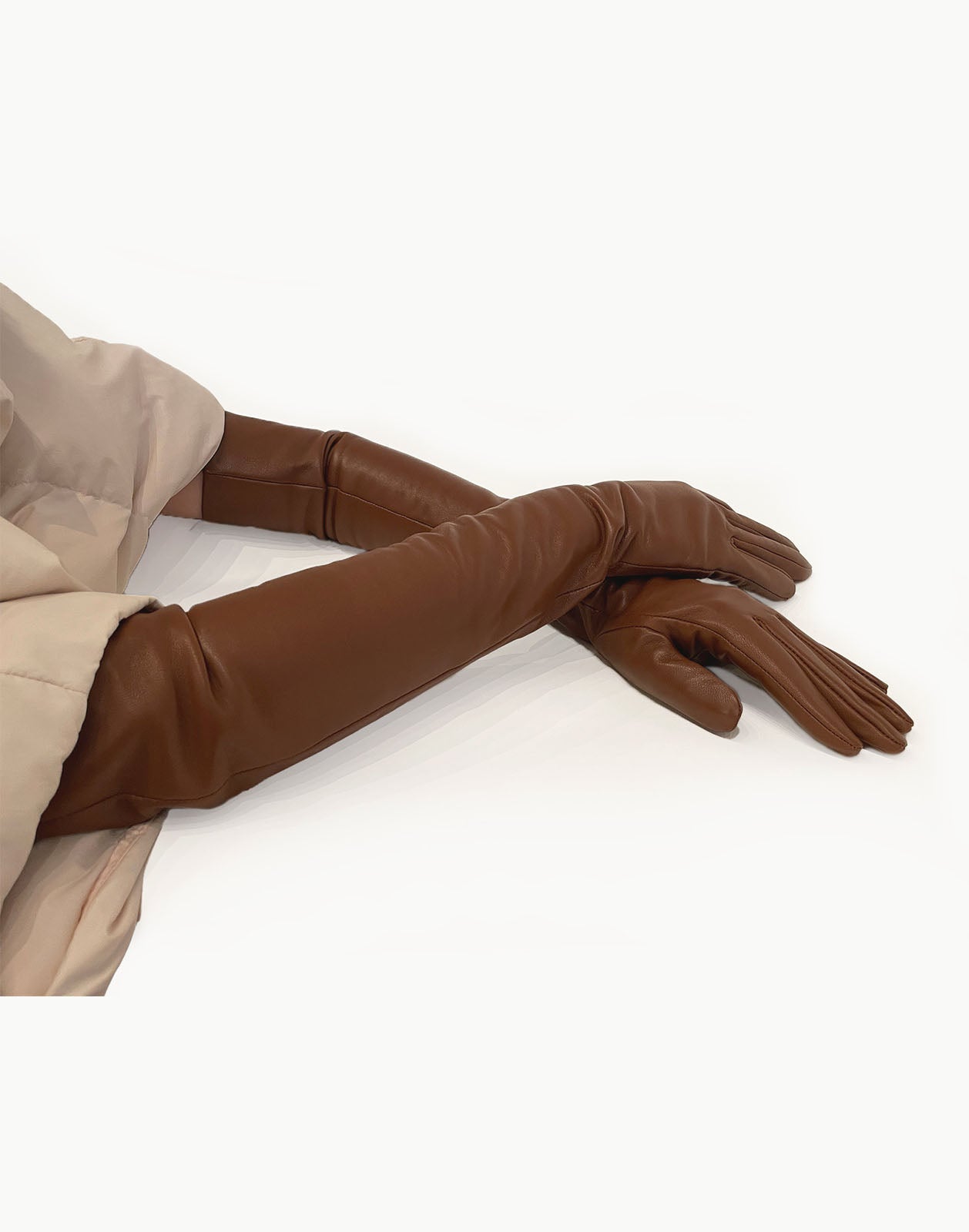Cynthia Rowley Bea Long Leather Gloves - Brown Cynthia Rowley Bea Long Leather Gloves - Brown
