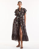 Brown Floral Ruffle Kaftan