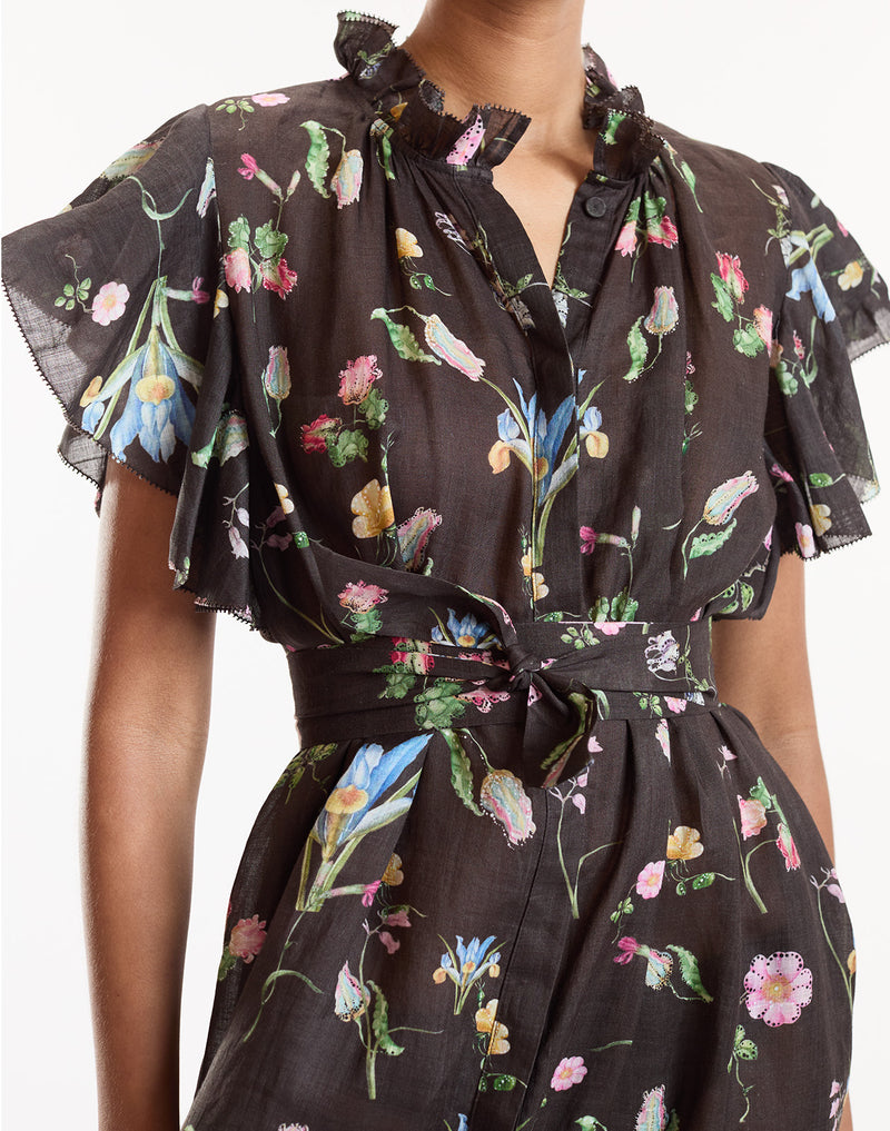 Brown Floral Ruffle Kaftan