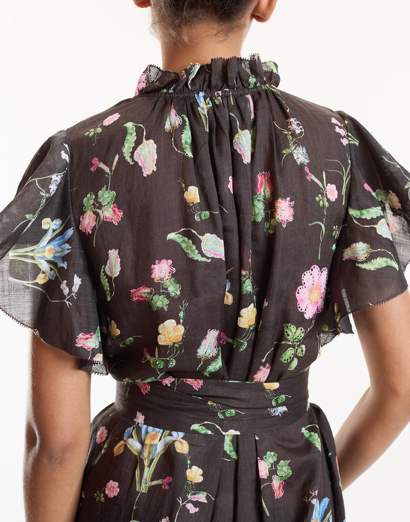 Brown Floral Ruffle Kaftan