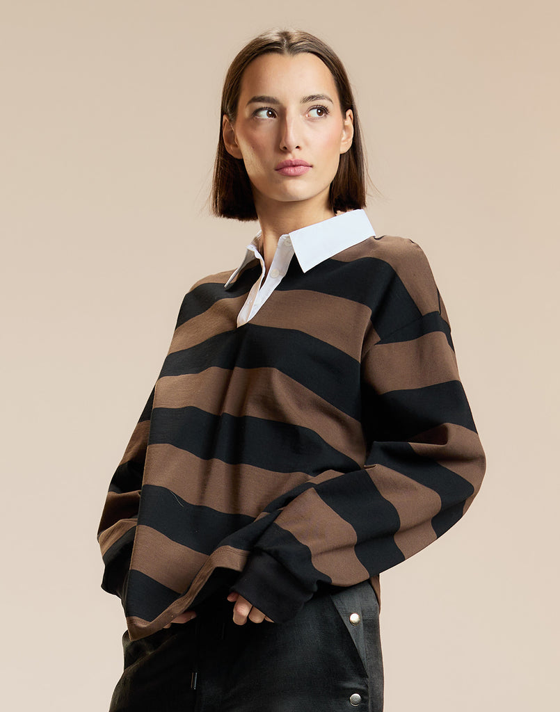 Striped Rugby in Black Brown