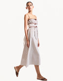 Brown Striped Bow Detailed Midi Dress