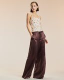 Chocolate Silk Wide Leg Snaps Pants 