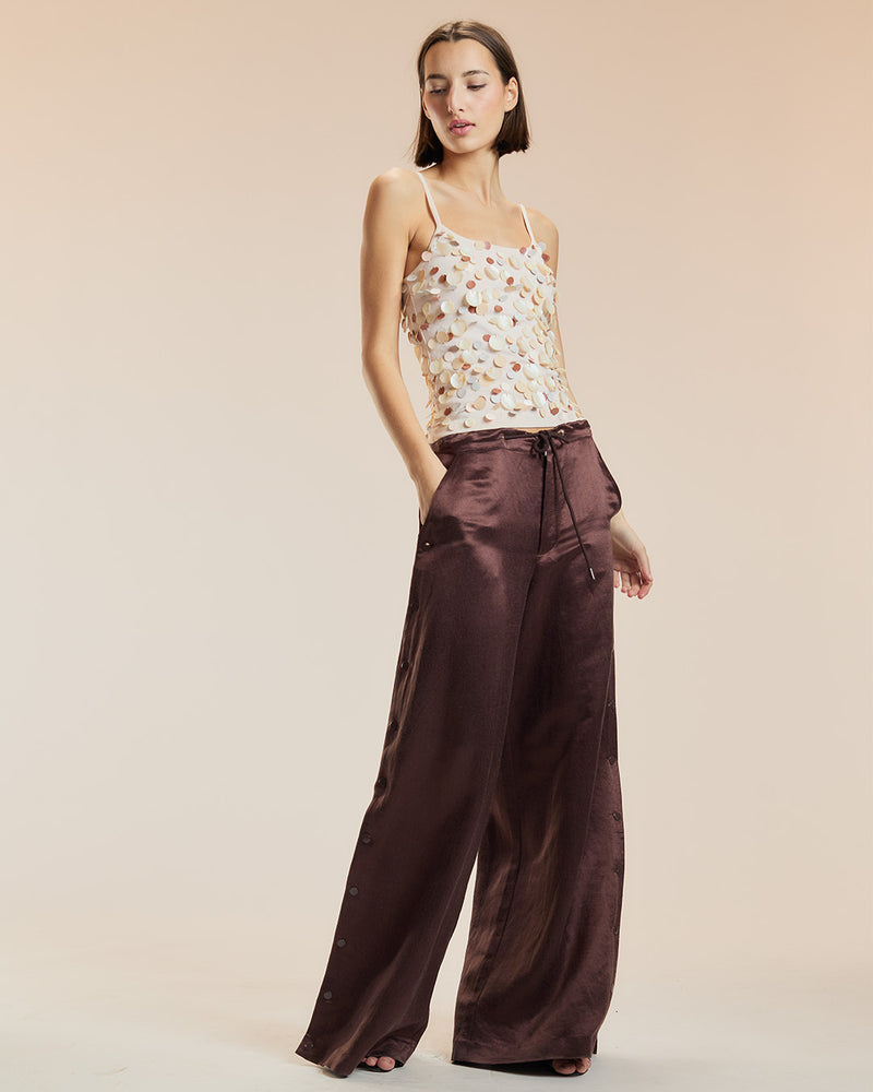 Chocolate Silk Wide Leg Snaps Pants 