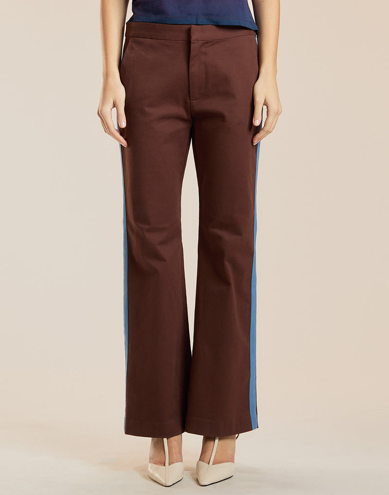 Brown Side Stripe Kick Flare Pants 