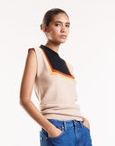 Camel Contrast Trim Sweater Vest 