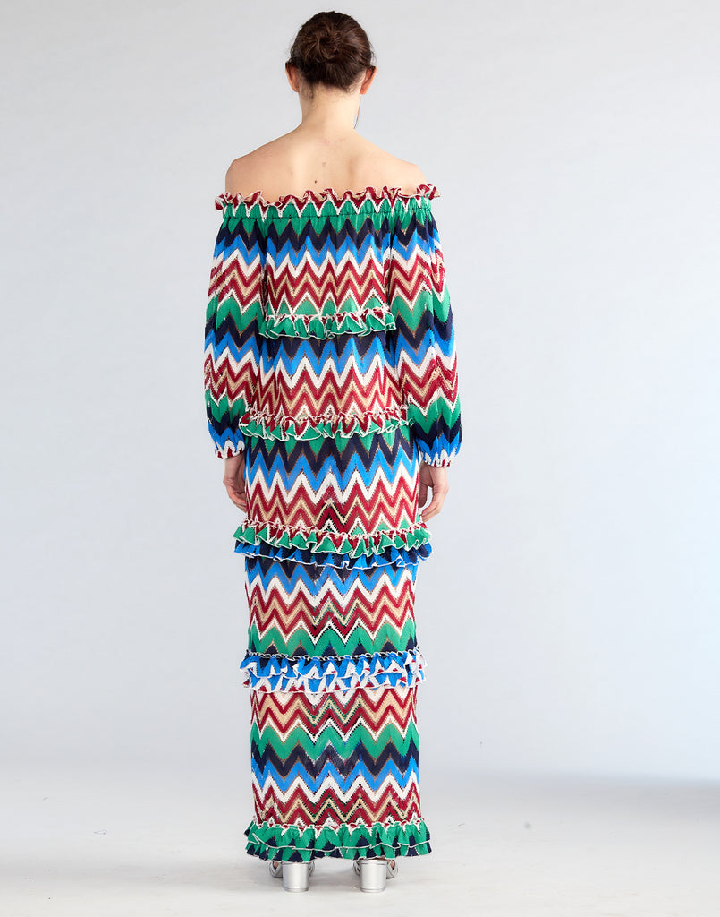 Zigzag Knit Off Shoulder Dress