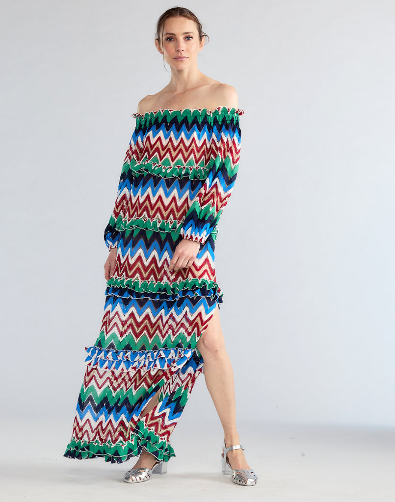 Zigzag Knit Off Shoulder Dress